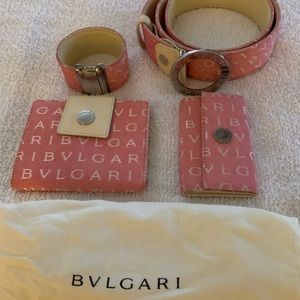 Bulgari set of belt, wallet, key holder, cuff.